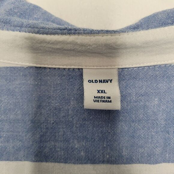 Old navy blue white linen blend coastal pop over preppy nautical top size xxl - Picture 4 of 7
